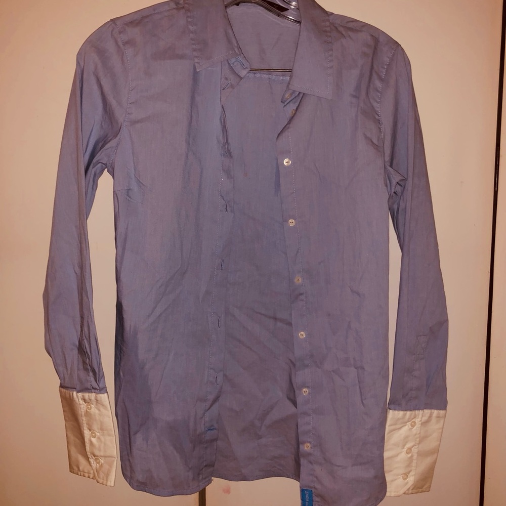 Zara Blue Dress Shirt with White Contrast Cuffs